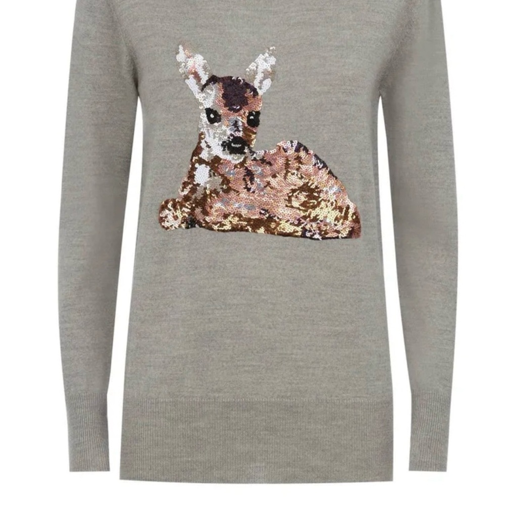 Markus Lupfer Meramo Wool Sweater with Sequin Deer Bambi XS